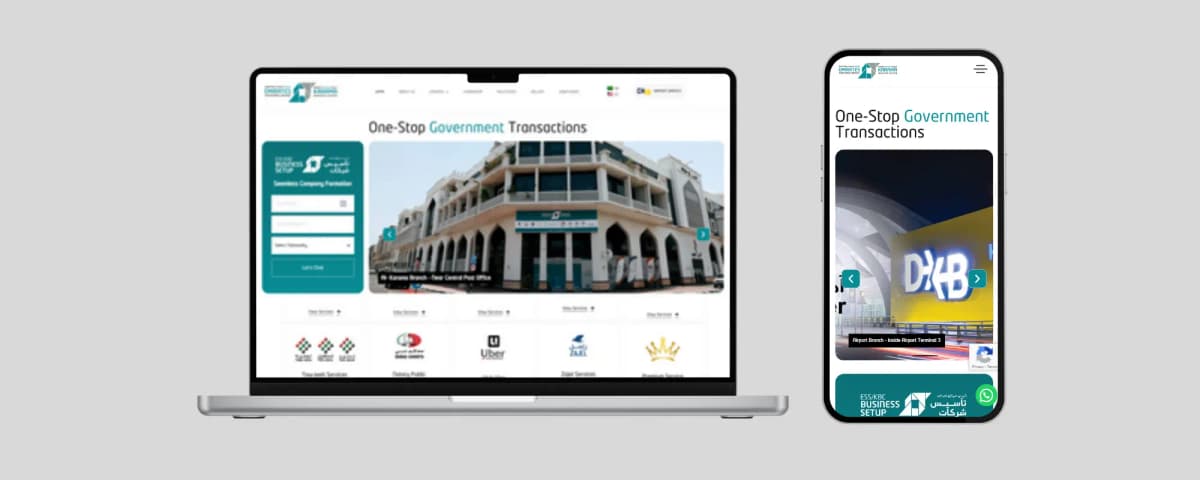 Web platform for business setup and government services in Dubai.